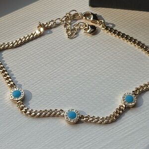 Gold Plated Turquoise Station Bracelet ✨ Roman Numeral Medallion Chain Bracelet